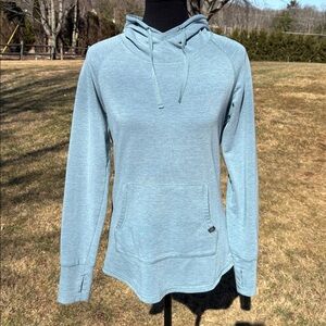 FREEFLY Bamboo Bluish-Green Heathered Fleece Hoodie Thumbhole Size Small